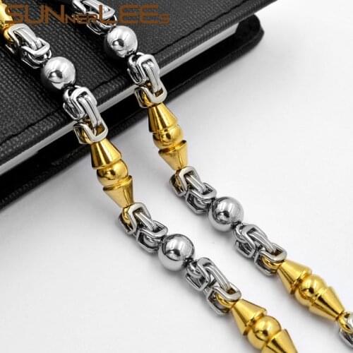 SUNNERLEES Jewelry Stainless Steel Necklace 6mm Geometric Byzantine Link Chain Silver Color Gold Plated Men Women Gift SC149