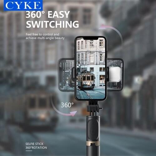CYKE Q03s Stretch Selfie Stick 360 Degree Rotation Bluetooths Remote Aluminium Smartphone Tripod LED Lights For Huawei Samsung