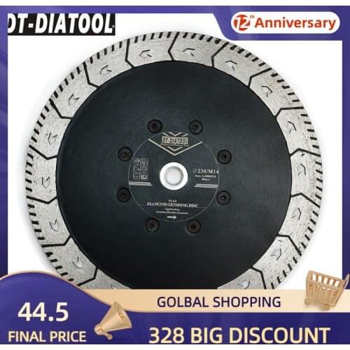 DT-DIATOOL 1pc Dia 9inch/230mm M14 Thread Diamond Cutting Grindng Disc with Grinding Granite Marble Concrete Dual Saw Blade