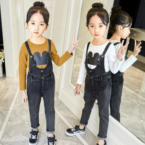 2018 new spring autumn Girls Kids Boys Korean versionstrap jeans +T-shirt set comfortable cute baby Clothes Children Clothing