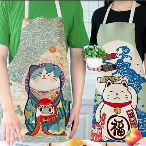 Cartoon Cat Beckoning Fortune Apron Baking Accessories Aprons for Women Apron Kitchen Cooking Accessories Cafe Kitchen Apron
