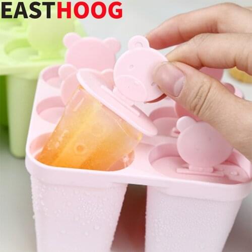 6 Cell Ice Bear Handle Ice Mould Tray Form for Ice Cube Mold Plastic Popsicle Maker DIY Ice Cream Sticks Mold Tools