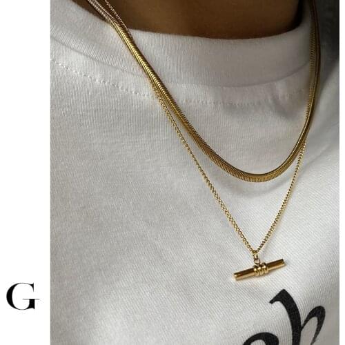 GHIDBK 2021 Fashion Unique Design Stick Charms Stainless Steel Necklaces Minimalist Street Style 3mm Thick Snake Chain Chokers