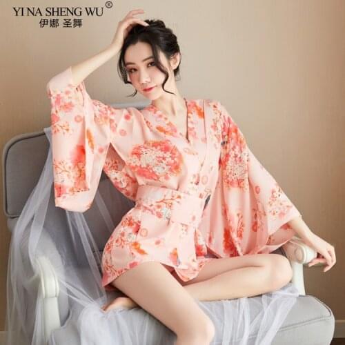 Sakura Girl Kimono Dress Japanese Style Yukata Bathrobe Women Floral Print Haori Uniform Cosplay Costume Party Short Gown Japan