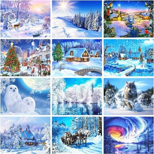 Huacan Full Square Drill Diamond Painting 5D Winter Scene Sale Embroidery Cross Stitch Home Decoration Gift