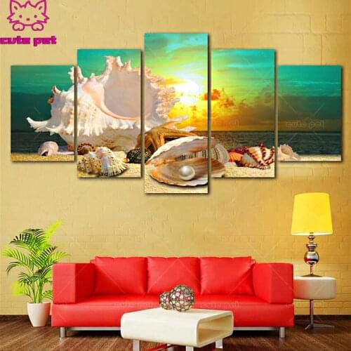 Blue Beach Sea Scenes Large 5D Diy Diamond Painting Full Square round drill Diamond Embroidery Cross Stitch Mosaic 5 pcs set art