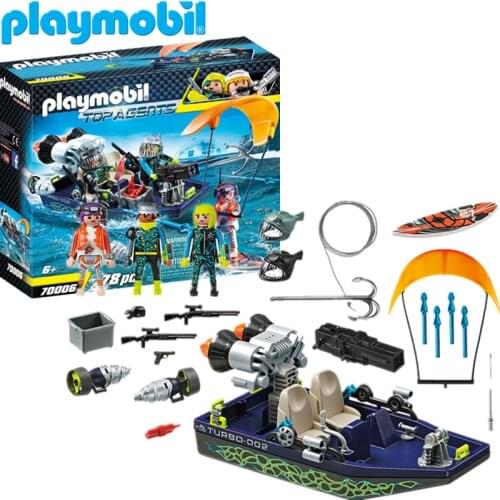 Playmobil Building Blocks Top Agents Team S.H.A.R.K. Harpoon Craft Set Educational Scene Building Blocks Kids Toy 70006