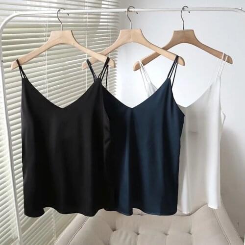 Dave&Di England Simple Fashion Office Lady Solid Camisole Women Satin Summer T Shirt Women Camisetas Verano Mujer 2021 Tops