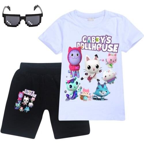 Gabbys Dollhouse Summer T Shirt 3D Cartoon Printed Pullovers Leisure Fashion Children Boys Girls Tops Tees + Pants Sports Suit