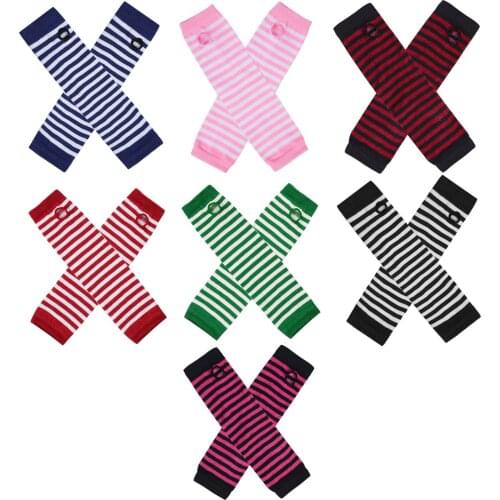 Fashion Women Female Striped Elbow Gloves Warmer Knitted Long Fingerless Arm Warmer Gloves Mittens Christmas Accessories Gift