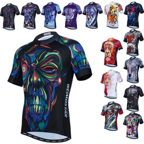 Mens Cycling Jersey Tops Summer mtb Bike Jersey Breathable Bicycle Shirt Anti-UV Cycling Clothing Wolf Lion Tiger