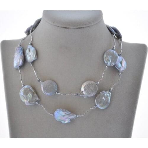 MCT·STAR Z10506 29" 24mm Gray Baroque Coin Freshwater Pearl Necklace