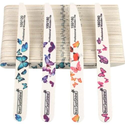 10pcs/lot Wood Sandpaper Nail file Mix Grit Strong Stick Sandpaper Nail Buffer For Manicure Double Silded Sanding Nail Files