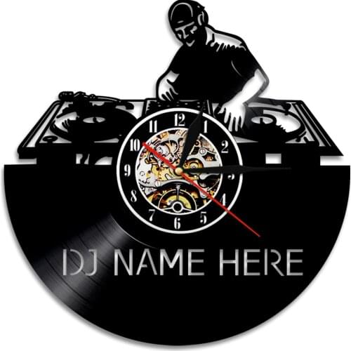 Custom Name Silhouette Icon DJ Cut-Out LP Clock Vinyl Music Record Wall Clock Handmade 3D Art Wall Decor For Night Club