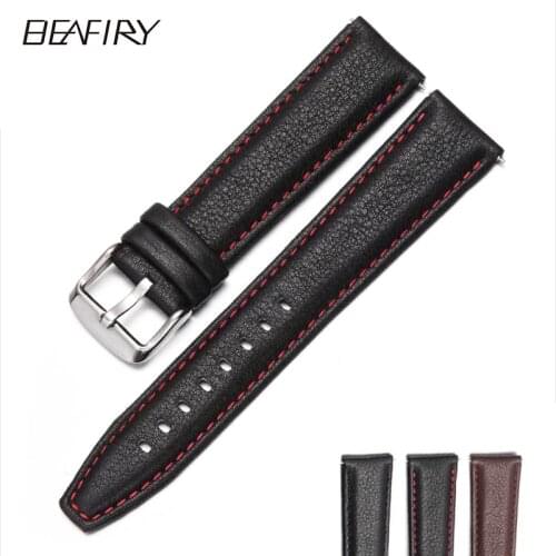 BEAFIRY Genuine Leather Watch Band 20mm 22mm Quick Release Watch Straps for Ticwatch/Huawei Brown Black for Men Women Watchband