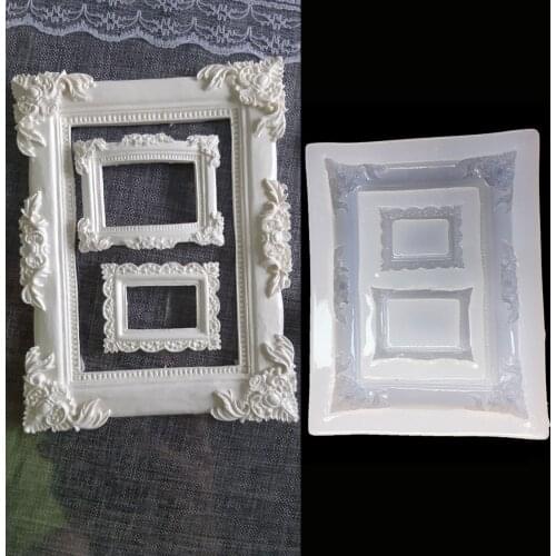 DIY Retro Art Photo Frame Silicone Mold Square Cameo Frame Border Fondant Cake Decorative Tool Clay Concrete Mould Home Decor