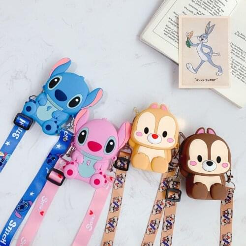 Disney Stitch Silicone Coin Purse Cute Anime Figure Chip and Dale Silicone shoulder bag kids Student Messenger Fashion Gifts