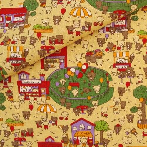 Cotton Linen Fabric for handmad, bed, bag, curtain - Cute Little Bears - Yellow (LF072)