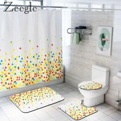 Zeegle Waterproof Shower Curtain Bathroom Curtain Absorbent Bathroom Carpet Set Toilet Cover Mat Non-slip Foot Mat Bathroom Rug