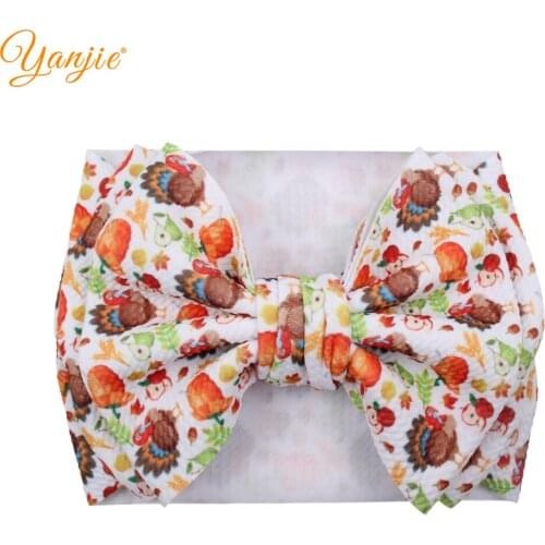 YANJIE 2021 Classical Festival Turkey Printed Bullet Fabric Hair Bow Headband Thanksgiving Hair Accessories Headwear Head Wrap