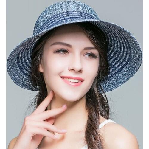 Ladies Summer Sun Girls Hat New Straw Sunscreen Hat Students Outdoor Travel Beach Cap Female Foldable Travel Sun Cap B-7644