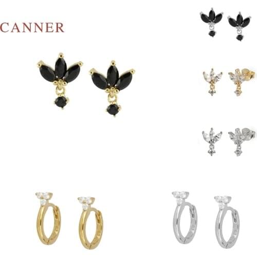 CANNER Real 925 Sterling Silver Earrings For Women Horse Eye Geometric Flower Stud Earrings Diamond Korean Jewelry Pendientes