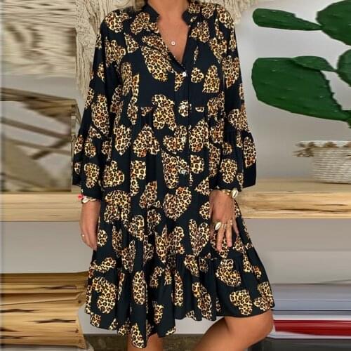 40# Harajuku Dresses Women Plus Size Boho Flora Printed Elegent Dress Long Sleeve V-collar Summer Dress 2021 Vestidos Платье