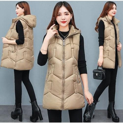 Autumn Winter Vest Women Waistcoat 2021 Female Sleeveless Jacket Hood Warm Long Vest Jacket Feminino Plus Size 4XL Outwear