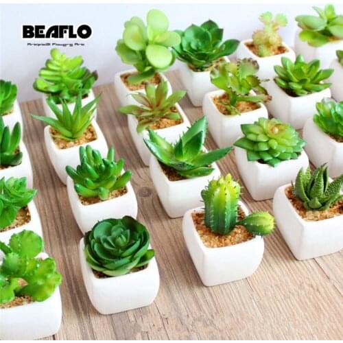 1Set Potted Succulents Cactus Ceramics Bonsai Artificial Flower Fake Plants for Wedding Home Party Landscape Decorative D00292