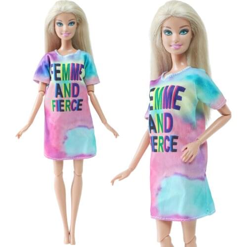1 Set Handmade Dress Colorful Gradient T-Shirt Skirt Daily Casual Wear Accessories Clothes for Barbie 12 Inch Doll Dollhouse Toy