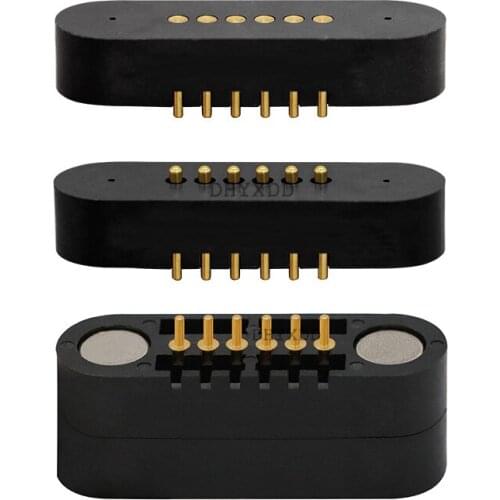 1Pair Spring-Loaded Magnetic Pogo Pin Connector 6Pin 2.0 MM Grid Single Row Through Holes Solder Male Female Probe Contact