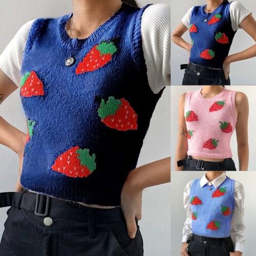 1pc Sweater Tops Womens Casual Campus pure and sweet youth style Print Knitted Tank Top Knitwear Slim Fashion Style Chandail c50
