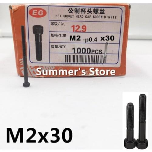 100pcs/lot DIN912 M2 Alloy Steel Screw Hex Socket Head Cap Screw M2*30mm half thread black screw bolt