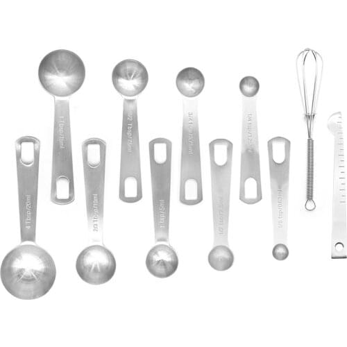 11pcs Stainless Steel Measuring Spoon Set With Leveler Whisk Kitchen Measuring Tools Set Baking Scale Measuring Spoon Ruler