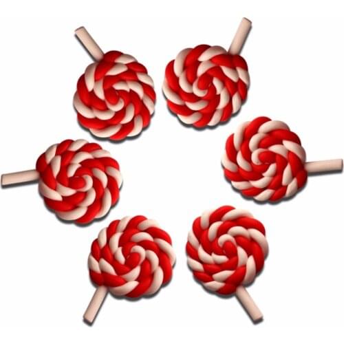 12Pcs Red Lollipop Clay Decoration Crafts Kawaii Cute Flatback Cabochon Embellishments For Scrapbooking DIY Accessories