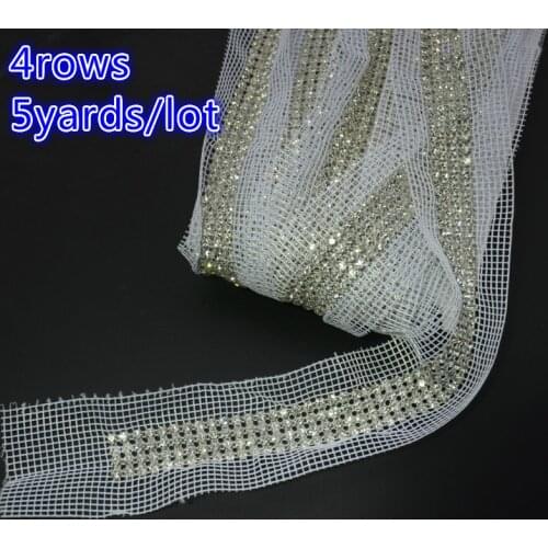 4Rows rhinestone mesh trimming chain rhinestone tape fashion garment bags wedding cake decorative banding,sew on fabric chain