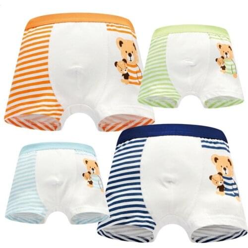 4Pcs/Lot 2-10 Years Children Boys Underwear Cotton Boxer Briefs Bear Design Kids Striped Toddler Boys Briefs Panties Soft Shorts