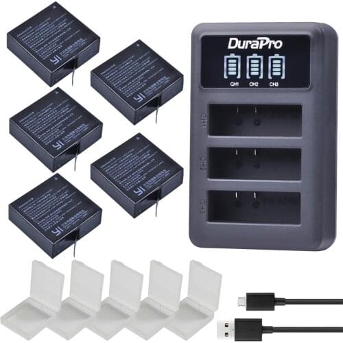 5pcs AZ16-1 AZ16 1 Battery For Xiaomi Yi II Xiami yi 4k Batteries+ LED USB 3slots Charger for Xiaoyi Yi Lite Action Camera