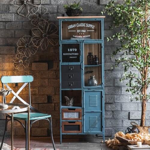American Retro Old Wrought Iron Industrial Restaurant Hotel Decoration High Cabinet Drawer Living Room Bedroom Storage