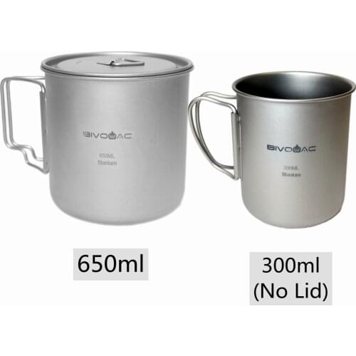 BIVOUAC 2Pcs Packed 650ml 300ml (350ml) Titanium Cup Camping Mug Water Cup Outdoor Drinkware