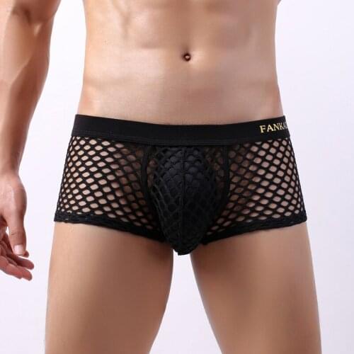 Mens Boxer Shorts Mesh Fishnet Transparent Underwear Cuecas Lingerie Gay Panties Calzones Hombre Breathable Boxershorts Bikini