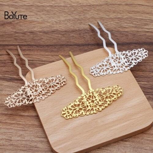 BoYuTe (5 Pieces/Lot) 24*64MM Filigree Flower Hairpin Vintage Hair Fork Hair Accessories Diy Handmade Jewelry Materials