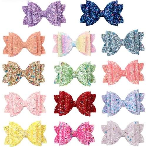2019 New 3.5" sequin bows kids hair bows with rhinestones flat back for children girls hair accessories 60pc/lot