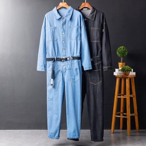 Vintage Mens Denim Jeans Pants Long Sleeve Overalls Hip-hop Casual Full Length Trousers F9