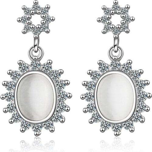 Elegant Opal Sunflower Stud Earrings Womens Zircon Flower Geometric Oval Pendant Stud Earrings Jewelry Pendant Girl Gift