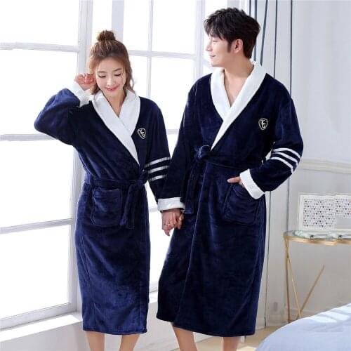Full Sleeve Kimono Bathrobe Gown Coral Fleece Home Dressing Gown Solid Colour Intimate Lingerie Men&women Sleepwear Bathrobe