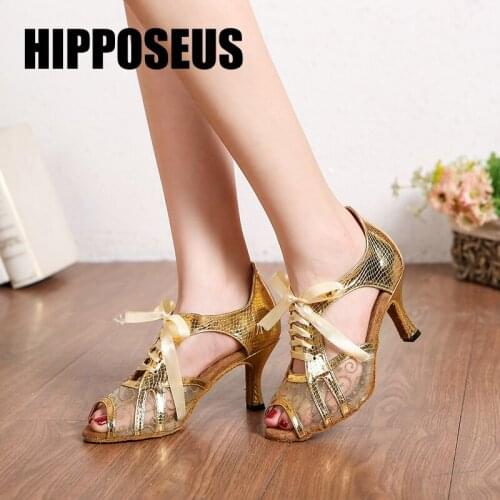 HIPPOSEUS Girls Dance-Shoes For Women Ladies Ballroom Latin Tango Jazz Dancing Shoes Practise Salsa Sandrals Black High Heels