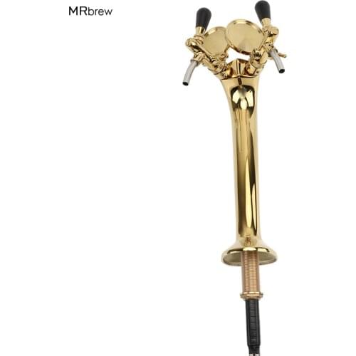Chrome Plated Brass Double Adjustable beer tap faucet with golden beer tower with Beer label Badge Holder High Quality