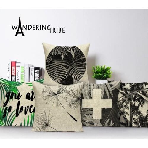 Refined Chair Cushion Square Custom Linen botanical Pillowcover Warm Fresh Warm Backrest 45CM*45CM Dropshipping cover pillow