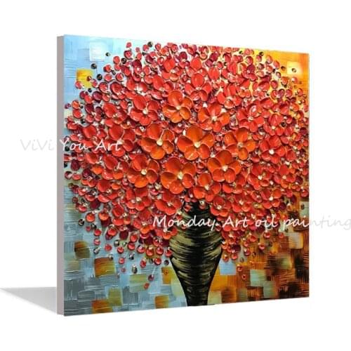 Handmade Canvas Art Painting 3D Palette knife Thick Tree Flowers Painting Modern artwork Living Room home Decor Wall Art Picture